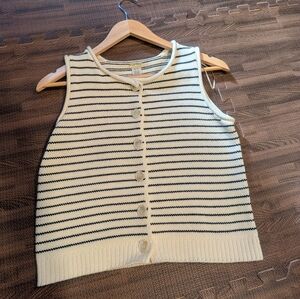 Magaschoni Women's Knit Vest White Black Stripe 100% Cotton Size XS